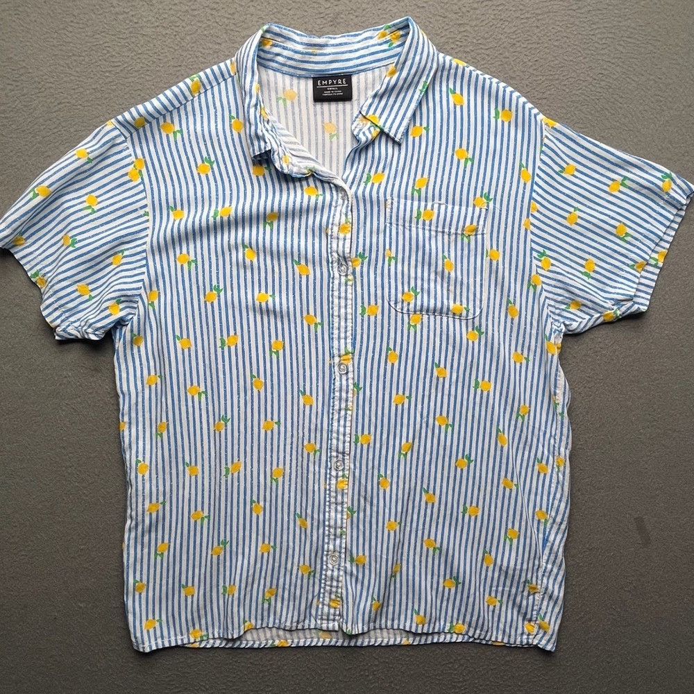 Empyre Women Button Down Shirt Lemon Striped Small Summer Beach Casual